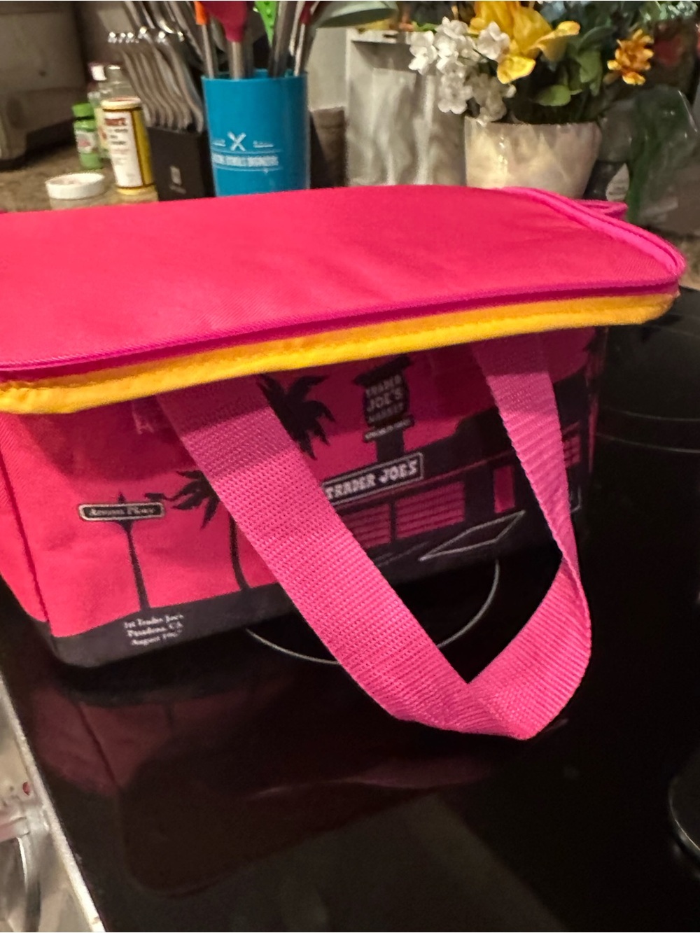 Trader Joe's Pink Insulated Lunch Tote with Yellow Trim - Picture 5 of 5
